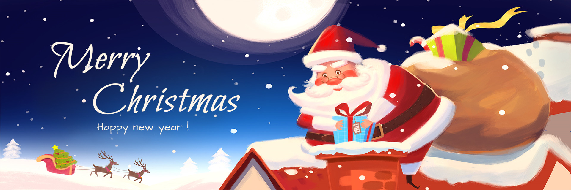 Merry Christmas and Happy New Year 2020 animation. Santa Claus